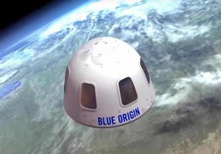 　宇宙飛行する米ブルーオリジンの宇宙船の想像図（同社提供・ＡＰ＝共同）