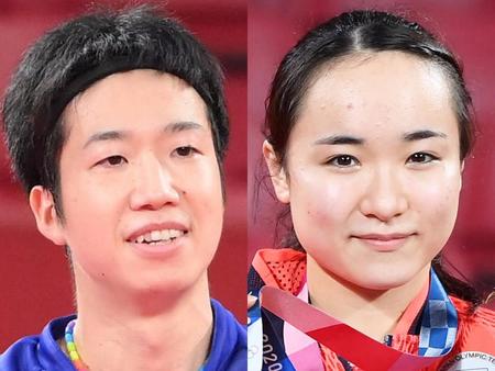 水谷隼（左）と伊藤美誠