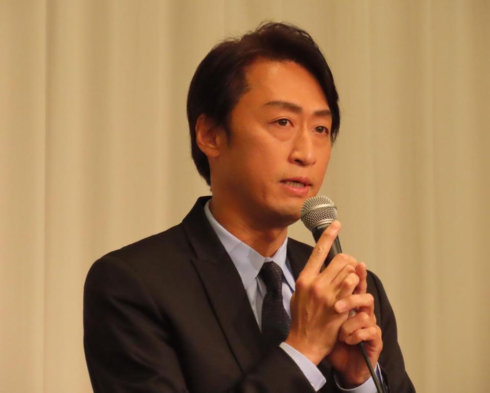 花柳章太郎の追悼公演「十月新派特別公演」の取材会に出席した喜多村緑郎＝都内