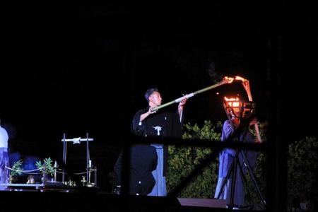 「京都平安大使就任記念　市川海老蔵　平安神宮特別記念公演」の「きぼうのあかり」点灯式に出席した市川海老蔵