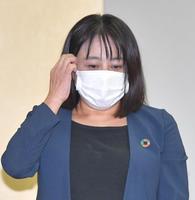 　辞職会見する木下富美子都議＝東京都庁（撮影・出月俊成）