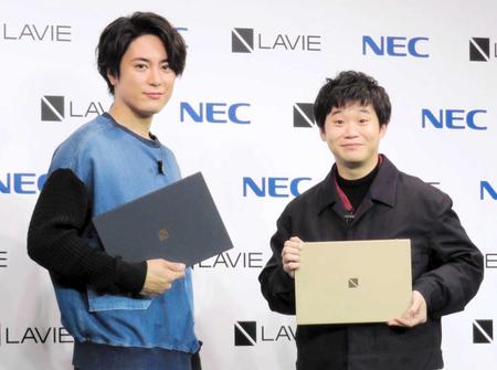 　ＣＭ初共演した間宮祥太朗（左）と矢本悠馬＝東京・青山