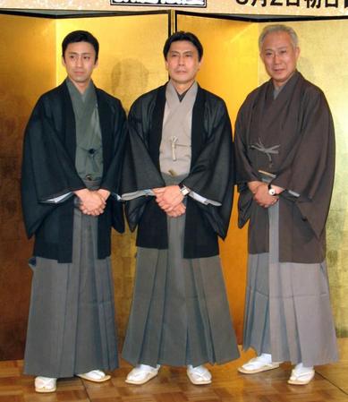 　「九月大歌舞伎」の製作発表での中村吉右衛門さん（右）＝２００６年６月