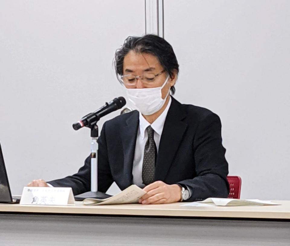 　会見するＮＨＫ大阪放送局・角英夫局長＝ＮＨＫ大阪