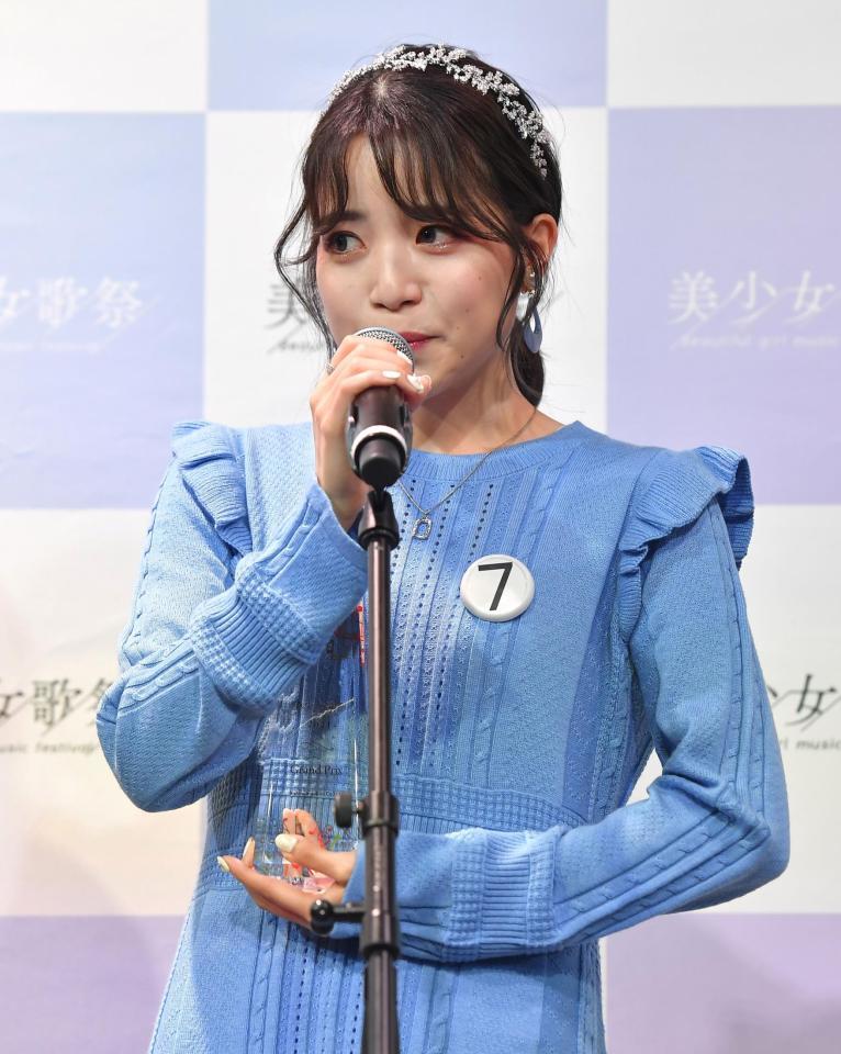 「美少女歌祭２０２１」グランプリを受賞し、喜びを語るＴｅｃｈｕさん＝東京・六本木のＳＥＬ　ＯＣＴＡＧＯＮ　ＴＯＫＹＯ（撮影・伊藤笙子）