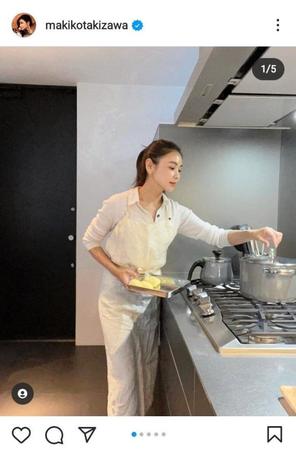 滝沢眞規子 自宅キッチンが美麗すぎ 5口コンロでおでん作り「面取まで