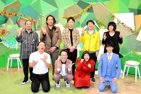 　（上段左から）笑い飯の西田幸治、見取り図の盛山晋太郎とリリーランジャタイの伊藤幸司と国崎和也、（下段左から）田渕章裕ときむ、ユニバースのはらと川瀬名人 