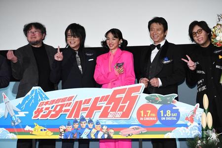 　劇場版「サンダーバード５５」のイベントを行った（左から）樋口真嗣、森川智之、満島ひかり、井上和彦、日野聡（撮影・開出牧）