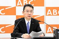 　オンラインで会見する朝日放送ラジオ・岩田潤代表取締役社長