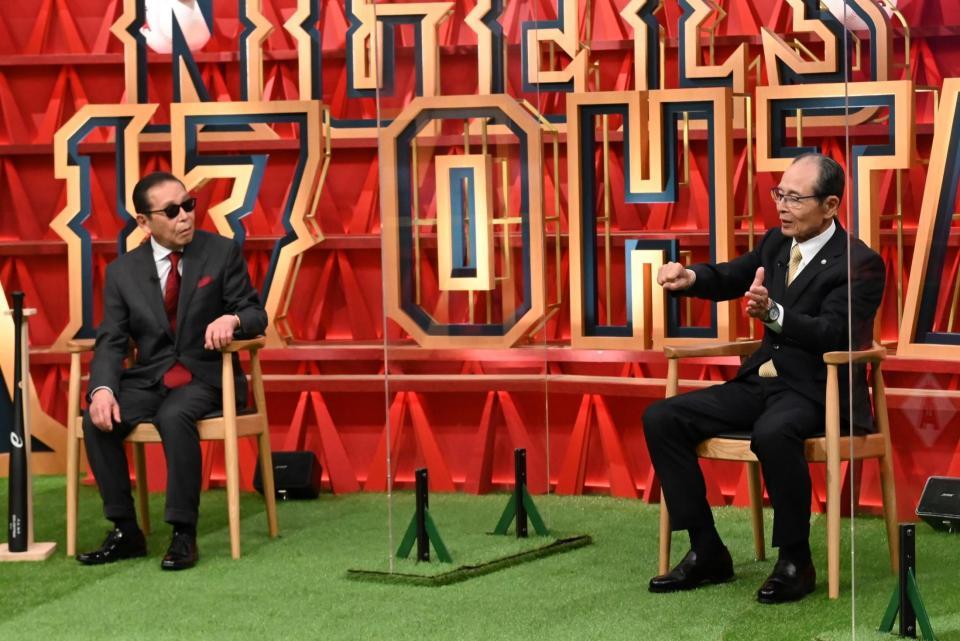　テレビ朝日系「タモリステーション～二刀流　大谷翔平の軌跡～」で語り合うタモリ（左）と王貞治氏（Ｃ）テレビ朝日