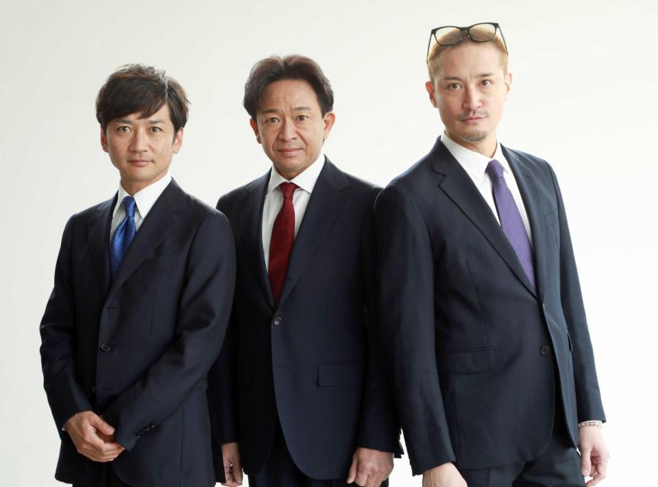 　民放ＢＳ５局とコラボするＴＯＫＩＯ（左から国分太一、城島茂、松岡昌宏）