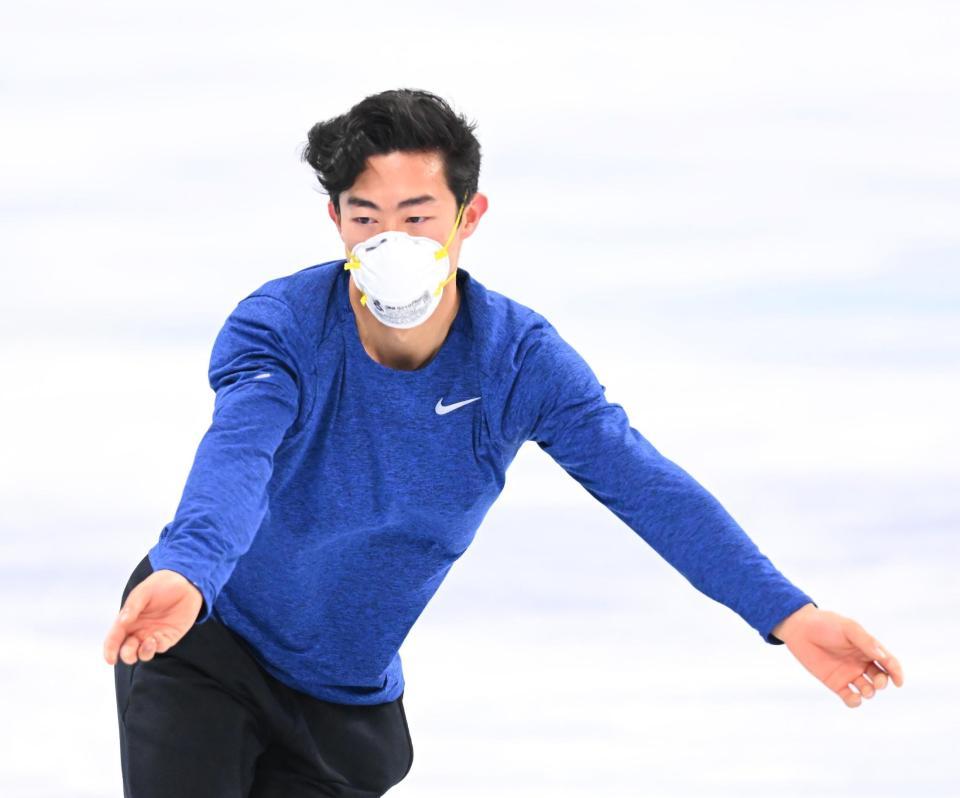 　ＳＰに向けて調整するネーサン・チェン（撮影・堀内翔）