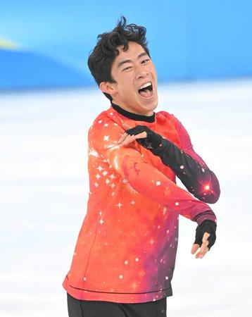 満面の笑顔で熱演するネーサン・チェン（撮影・高部洋祐）