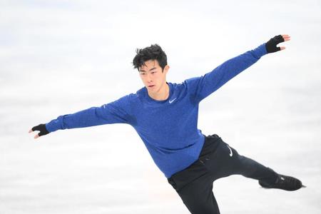 　フリーに向けて調整するネーサン・チェン（撮影・堀内翔）