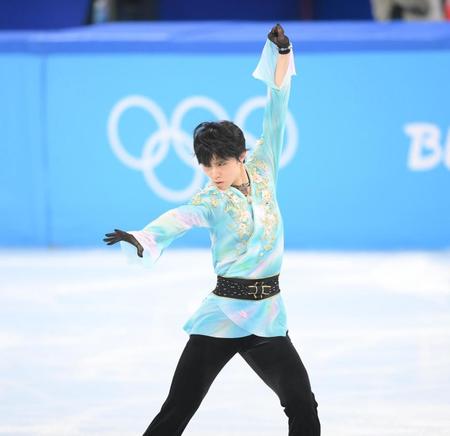 　フリー演技を滑る羽生結弦（撮影・堀内翔）