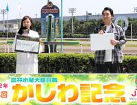 　トークで予想を披露する篠崎愛（左）とジャングルポケットの斉藤慎二