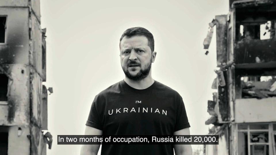 　８日に公開された、ゼレンスキー大統領のビデオメッセージ（大統領のフェイスブックから・共同）