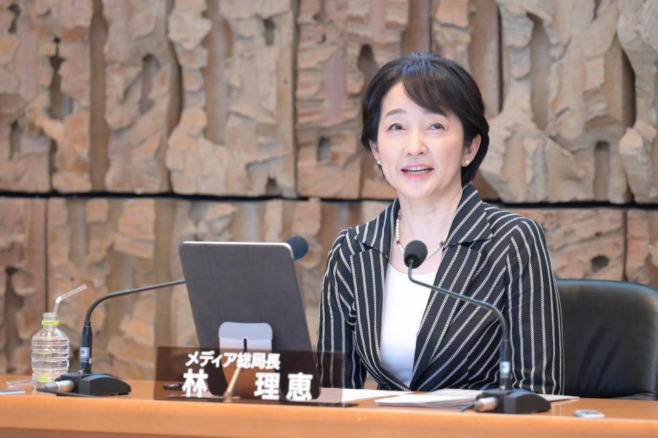 メディア総局長に就任し、初めて総局長会見に臨む林理恵氏＝東京・渋谷のＮＨＫ