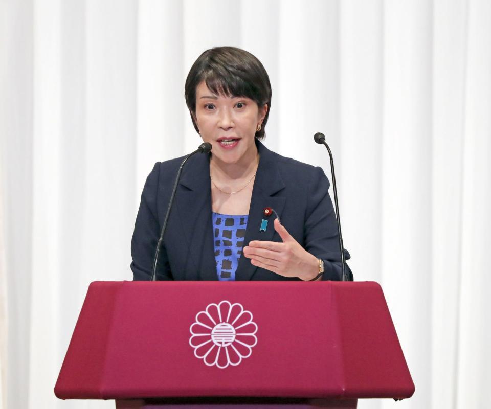 　参院選の公約を発表する自民党の高市早苗政調会長（代表撮影）