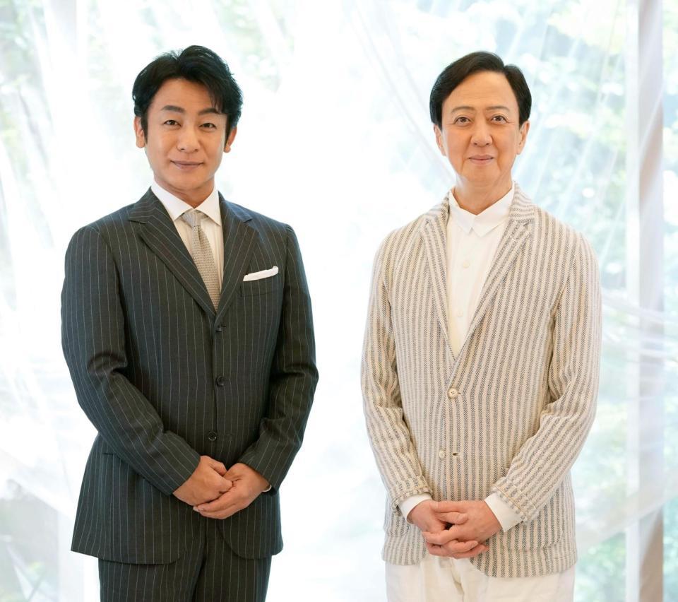 　取材会を行った片岡愛之助（左）と坂東玉三郎