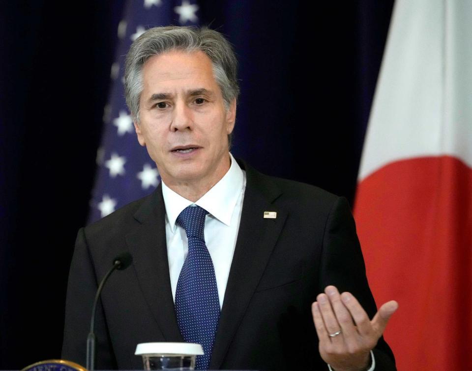 　会見するブリンケン米国務長官（ゲッティ＝共同）