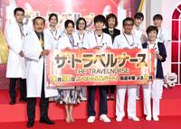 　ずらり並んだ出演者（前列左から）松平健、菜々緒、岡田将生、中井貴一、寺島しのぶ（後列左から）泉澤祐希、恒松祐里、安達祐実、浅田美代子、宮本茉由、野呂佳代＝東京・六本木のテレビ朝日（撮影・佐藤厚）