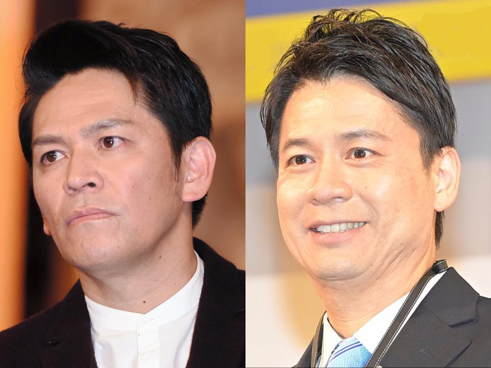 　ますだおかだ・岡田圭右（左）と石井亮次アナウンサー