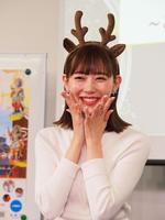 　「大立山まつり２０２３　奈良ちとせ祝ぐ寿ぐまつり」の魅力発信イベントで、鹿カチューシャを着用した渡辺美優紀