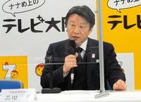 　会見するテレビ大阪・品田卓社長