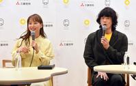 　「働く女性　健康スコア」発表会２０２３に登場した藤本美貴（左）と庄司智春（撮影・佐々木彰尚）