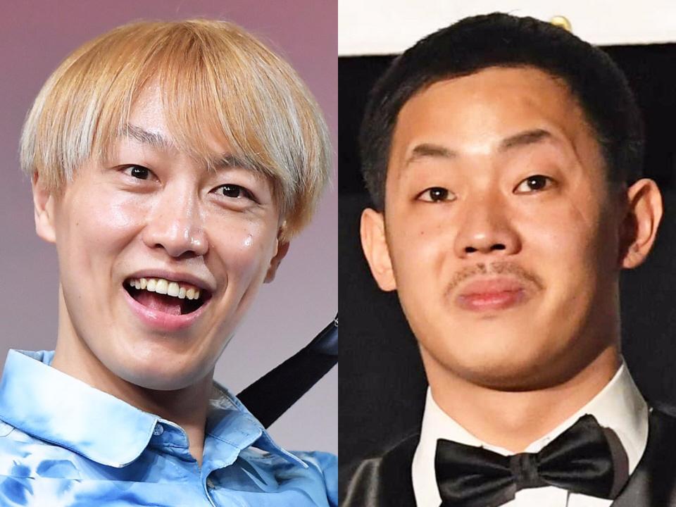 　お見送り芸人しんいち（左）とザ・マミィ・酒井貴士