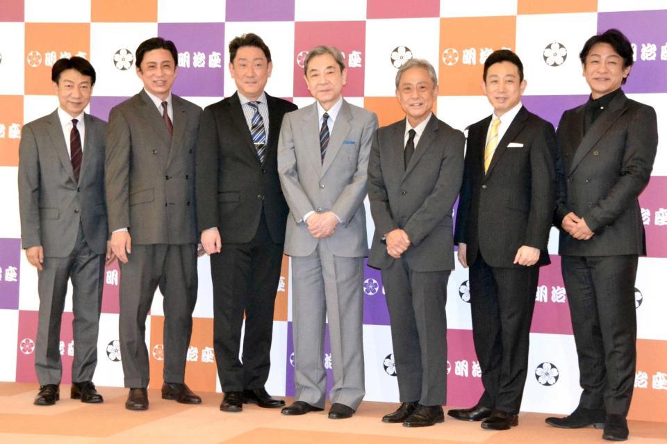 　（左から）市川高麗蔵、松本幸四郎、中村芝翫、中村梅玉、中村又五郎、片岡孝太郎、片岡愛之助