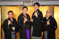 　真打昇進襲名披露会見に出席した（左から）林家まめ平、柳家かゑる改め柳家平和、柳家さん光改め柳家福多楼、林家木りん改め林家希林（撮影・伊藤笙子）