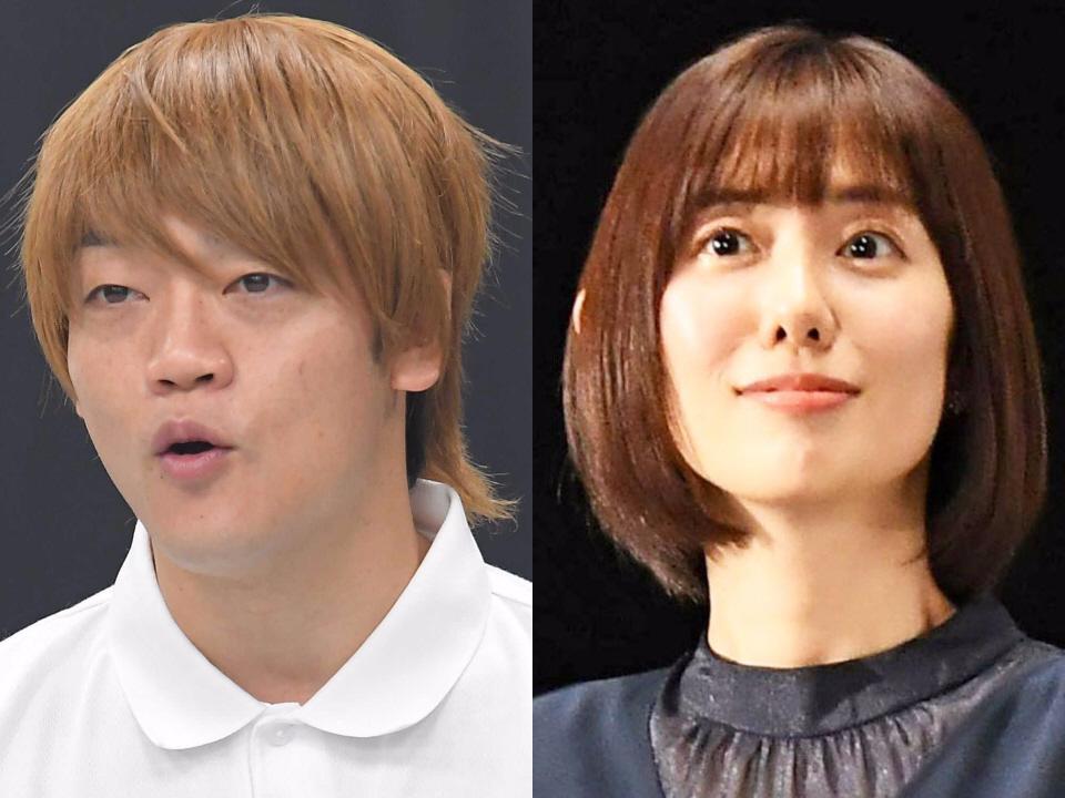 　おばたのお兄さん（左）と山﨑夕貴アナウンサー