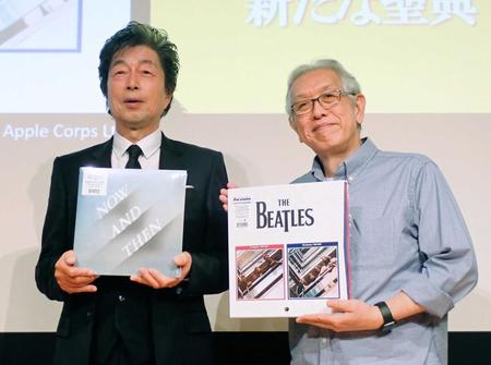 　ビートルズのイベントに出演した中村雅俊（左）と萩原健太氏
