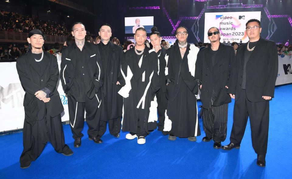 　「ＭＴＶ　ＶＭＡＪ２０２３　Ｐｒｅ－Ｓｈｏｗ」に登場したＢＡＤ　ＨＯＰ（撮影・伊藤笙子）