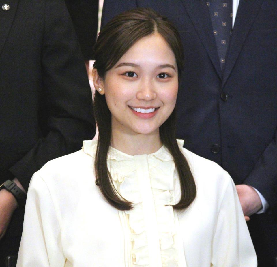 　テレビ朝日の入社式に出席した新人の松岡朱里アナウンサー