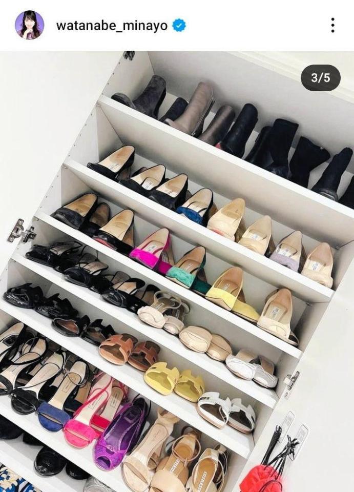 　中段、エルメスのオランだけで５足！渡辺美奈代のインスタグラム＠ｗａｔａｎａｂｅ＿ｍｉｎａｙｏより