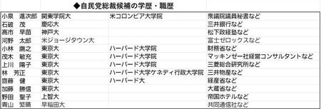 　自民党総裁候補の経歴