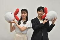 　取材会を行ったカンテレの田中友梨奈アナウンサー（左）と秦令欧奈アナウンサー