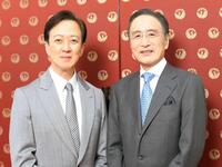 　取材会に出席した坂東玉三郎（左）と片岡仁左衛門