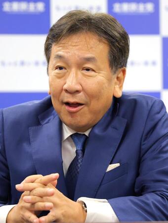 　「（自身を）阪神の選手に例えると大山」と述べた枝野幸男前代表（撮影・吉澤敬太）