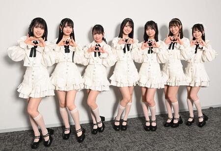 　ポーズを決めるＲａｉｎ　Ｔｒｅｅの（左から）加藤柊、佐藤莉華、鈴野みお、綾瀬ことり、遠藤莉乃、新野楓果、橋本真希（撮影・園田高夫）