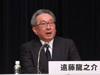 　会見をする遠藤龍之介フジテレビ副会長（撮影・佐々木彰尚）