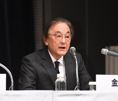 　会見する金光修フジ・メディアＨＤ社長（撮影・佐々木彰尚）