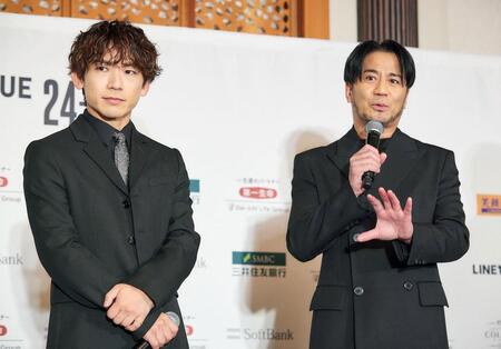 　会見でＤリーグ参画への思いを語ったＥＸＩＬＥ　ＨＩＲＯ（右）とＥＸＩＬＥ　ＮＡＯＴＯ