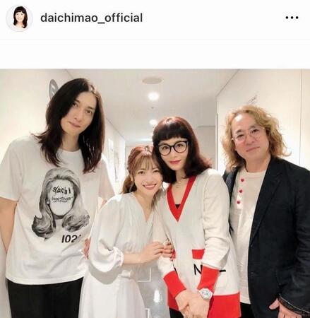 　神田沙也加さん夫妻（当時）と大地真央夫妻。１９年６月の大地真央のインスタグラム＠ｄａｉｃｈｉｍａｏ＿ｏｆｆｉｃｉａｌより