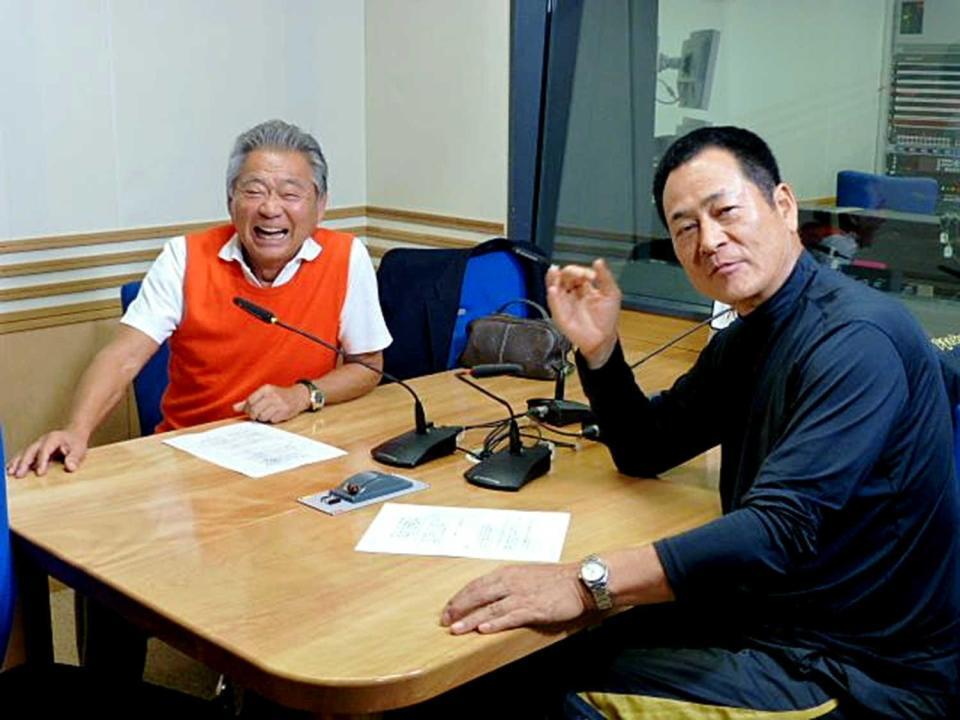 　ＤｅＮＡ・中畑監督（右）と収録を行うみのもんたさん＝２０１４年１１月２９日