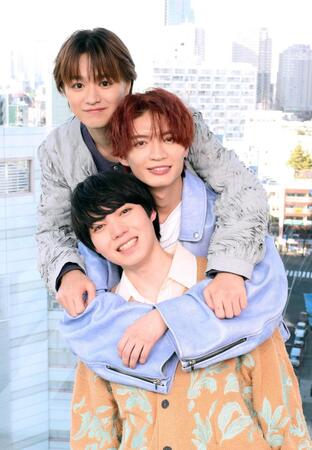 　三兄弟を演じる、原因は自分にある。の（上から）大倉空人、杢代和人、小泉光咲（撮影・堀内翔）