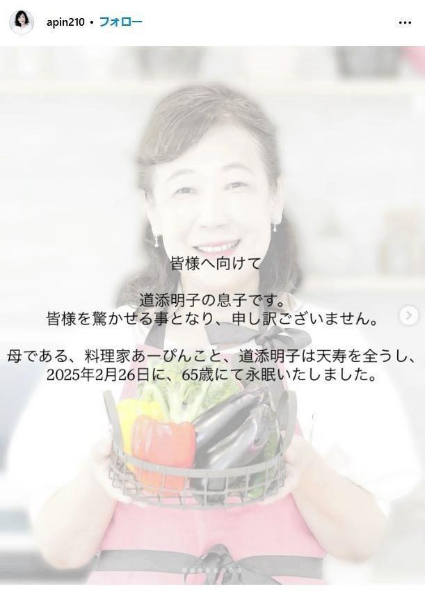 　道添明子さんのインスタグラム＠ａｐｉｎ２１０から